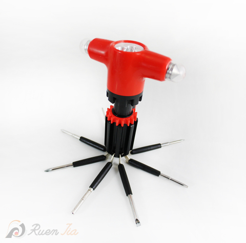 八合一多功能螺絲起子+安全錘+照明燈-工具組